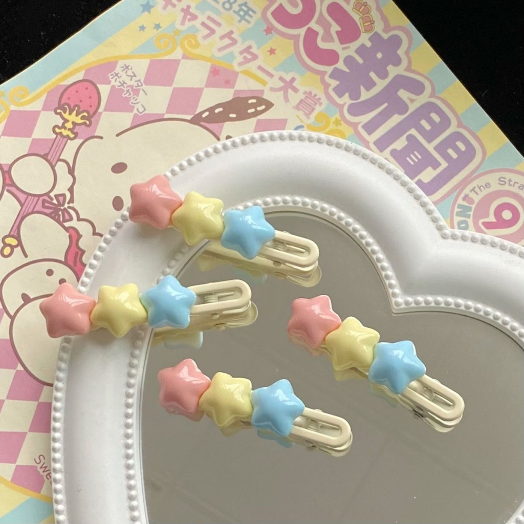 Kẹp Tóc Ba Màu Hình Ngôi Sao  Trái Tim Năm Cánh Ngọt Ngào Dễ Thương Cho Nữ