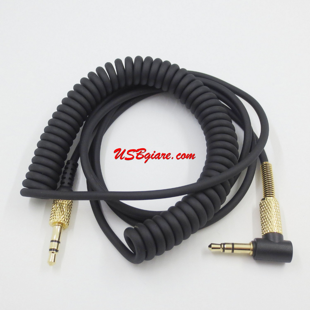 Dây cáp âm thanh jack 3.5mm cho tai nghe bluetooth Marshall Major II Monitor có chỉnh âm lượng, dạng xoắn lò xo hàng đẹp
