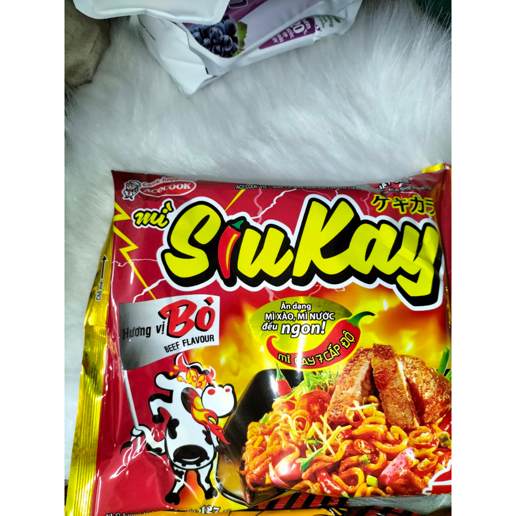 Mì Siukay 7 cấp độ vị hải sản, bò siukay của Acecook gói 128g