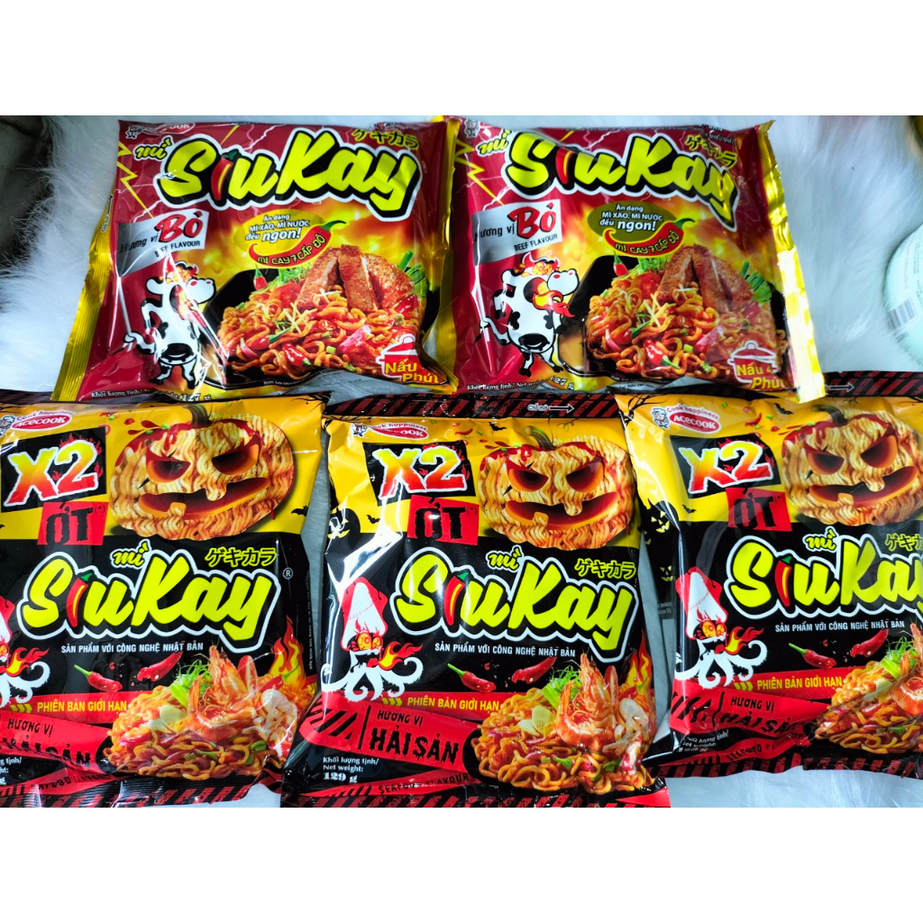 Mì Siukay 7 cấp độ vị hải sản, bò siukay của Acecook gói 128g