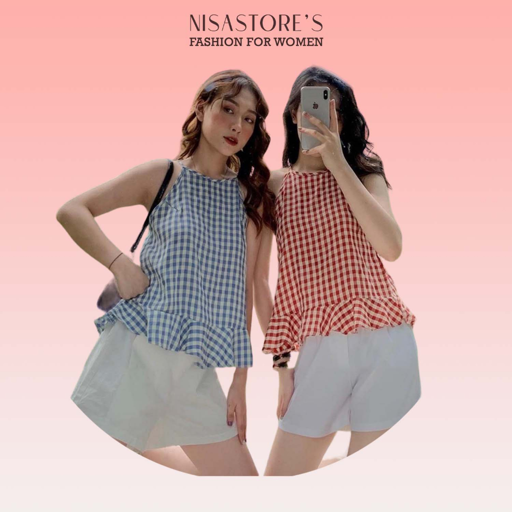 Áo yếm caro đuôi cá chất liệu vải caro mềm với 4 màu siêu cute