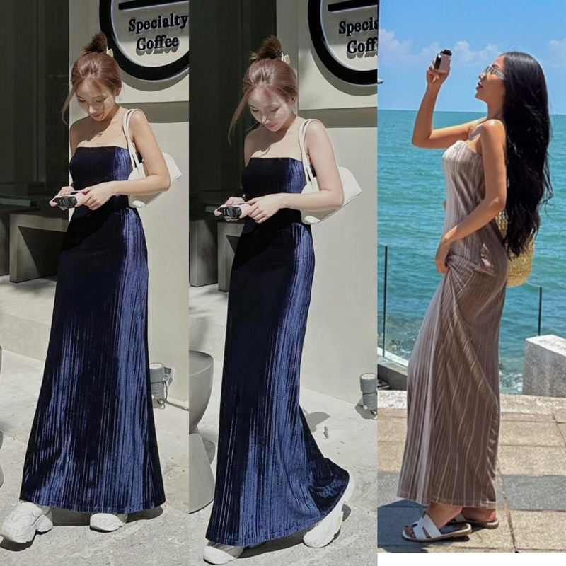 Yoona Auth &HM2T -Đầm ống maxi dài siêu sang nhung gân sang chảnh