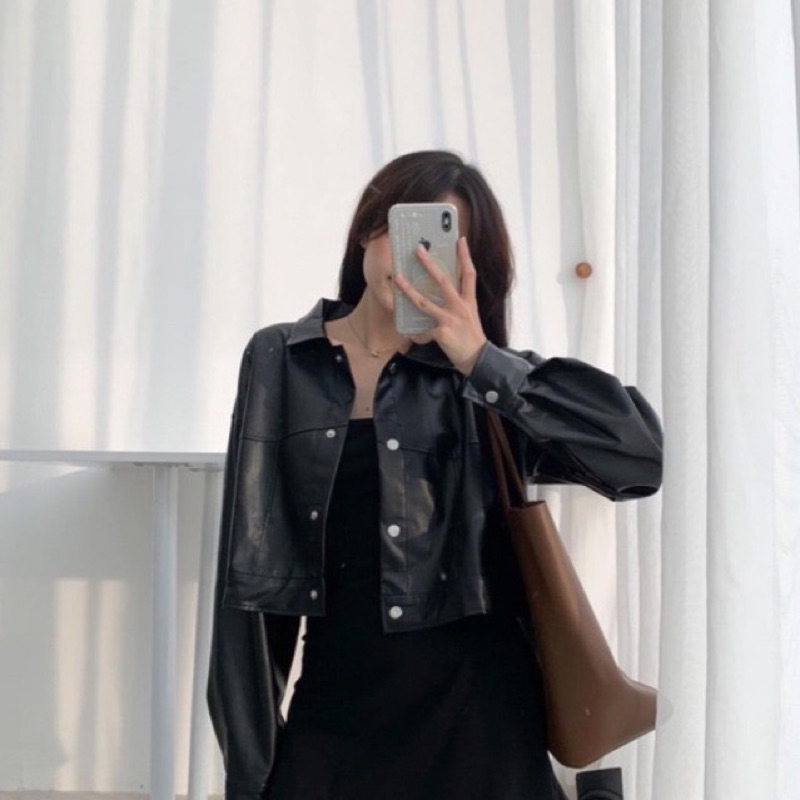 Áo khoác da dáng croptop xinh