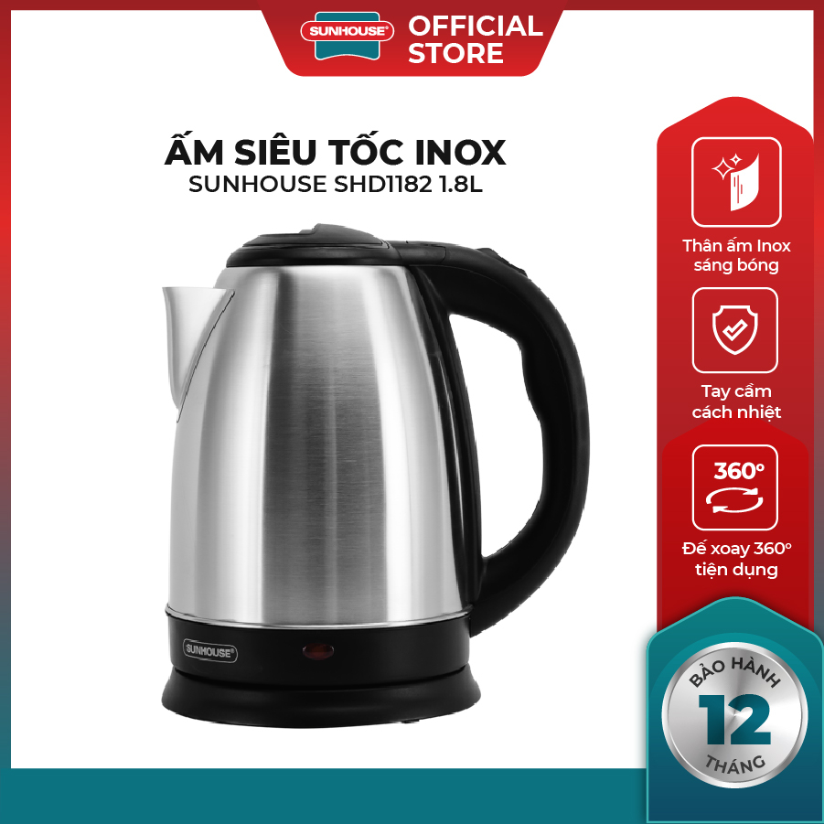 Bình đun siêu tốc inox 1.8 lít Sunhouse -  Ấm đun siêu tốc | BigBuy360 - bigbuy360.vn