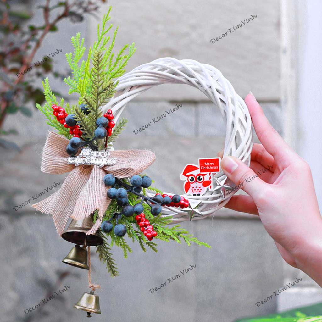 Vòng Hoa Noel VN08 15cm Vòng Nguyệt Quế Giáng Sinh Có Đèn