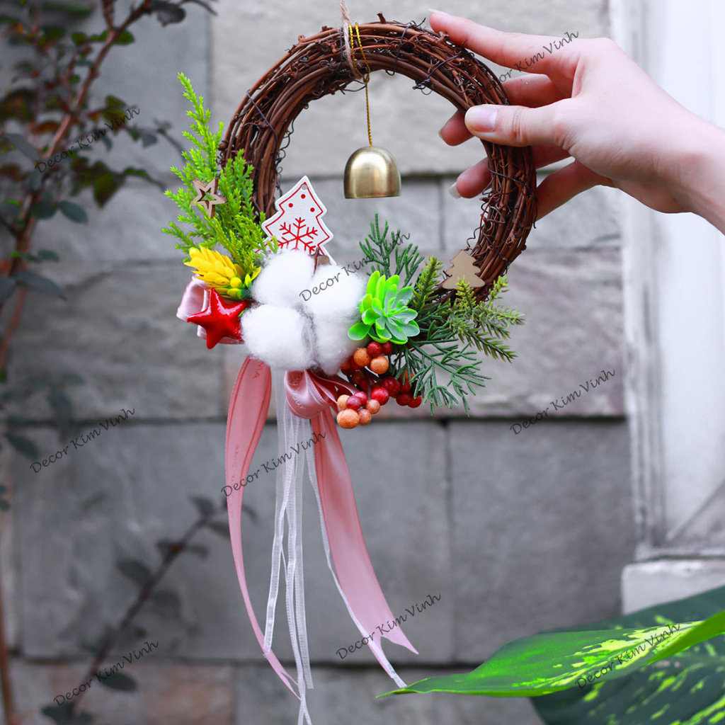 Vòng Hoa Noel VN10 15cm Vòng Nguyệt Quế Giáng Sinh Có Đèn