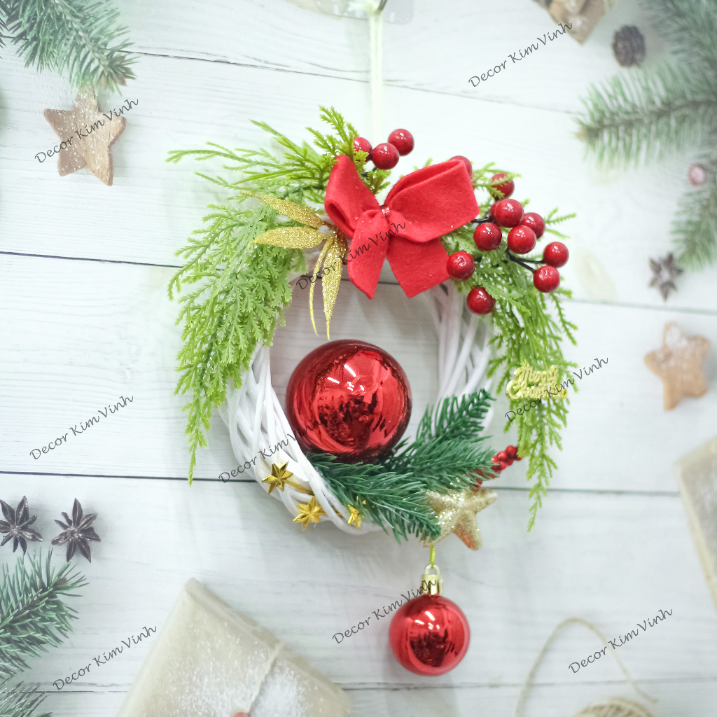 Vòng Hoa Noel VN11 15cm Vòng Nguyệt Quế Giáng Sinh Có Đèn