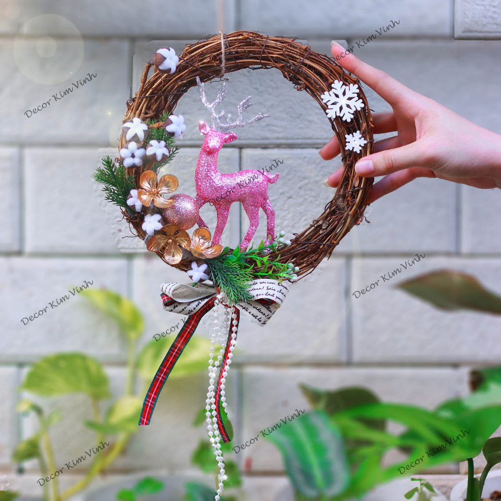 Vòng Hoa Noel VN07 20cm Vòng Nguyệt Quế Giáng Sinh Có Đèn