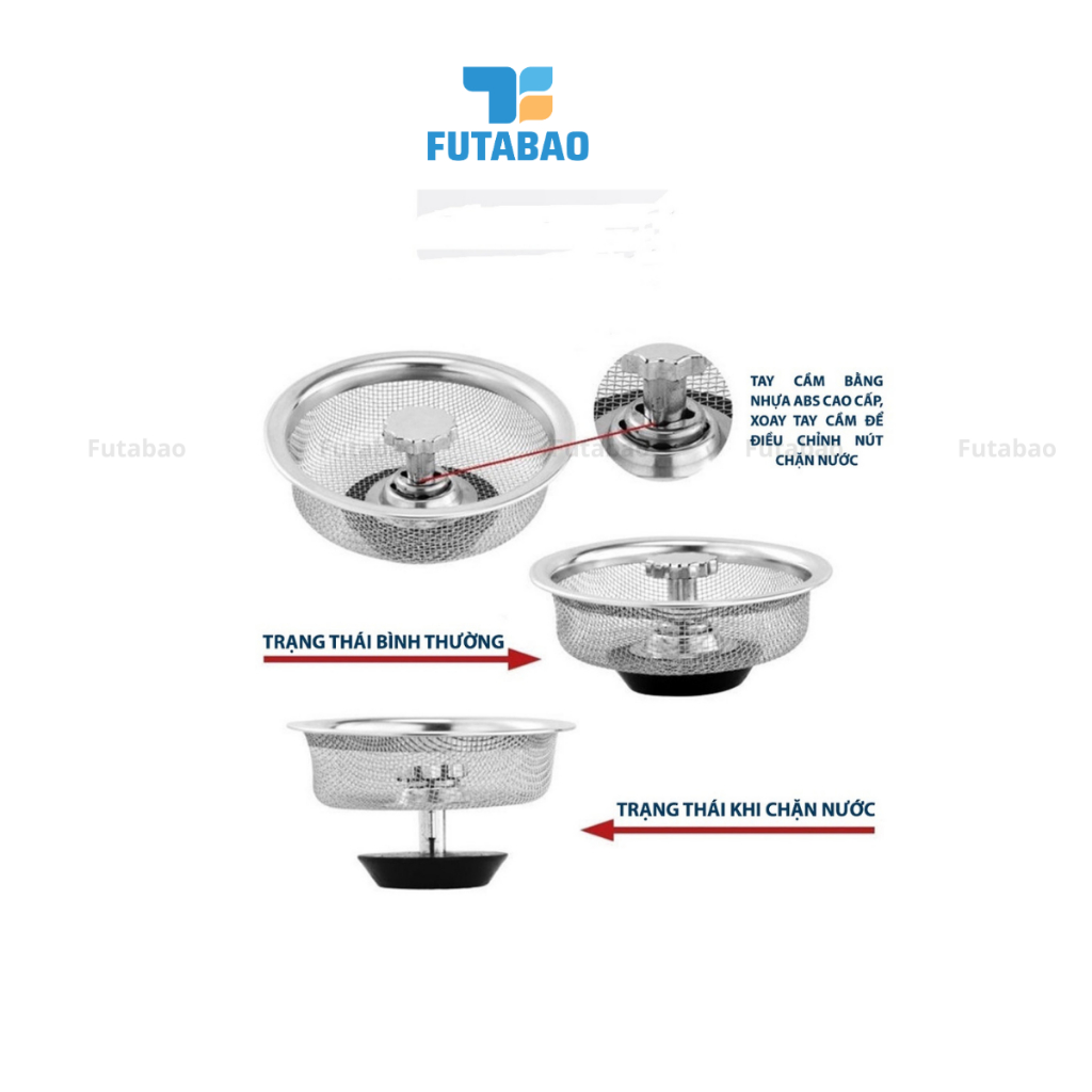 Lưới Lọc Rác Bồn Rửa Chén Thông Minh - Thép Không Gỉ, Nhựa ABS Cao Cấp - Lưới Nhỏ Ngăn Cặn Thức Ăn Thừa Futabao