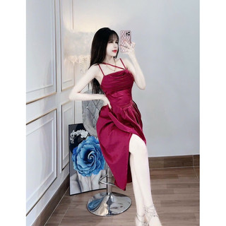 gv15- đầm body phi xẻ tà, chất phi 2 da