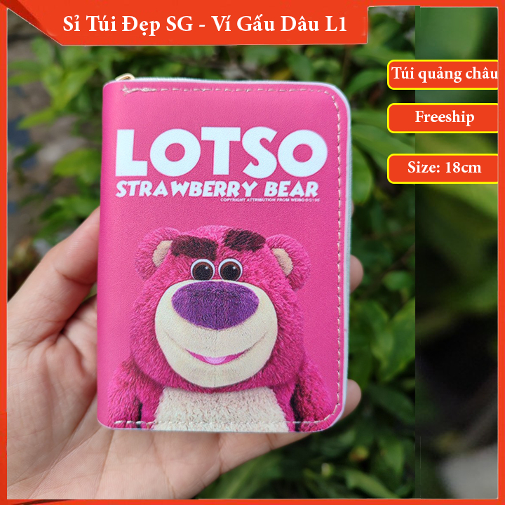 Ví Ngắn Mini Gấu Dâu Nữ Cầm Tay Có Khóa Kéo Họa Tiết Hoạt Hình Hello Kitty Dễ Thương TX1081