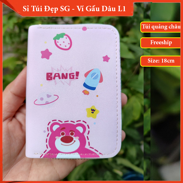 Ví Ngắn Mini Gấu Dâu Nữ Cầm Tay Có Khóa Kéo Họa Tiết Hoạt Hình Hello Kitty Dễ Thương TX1081