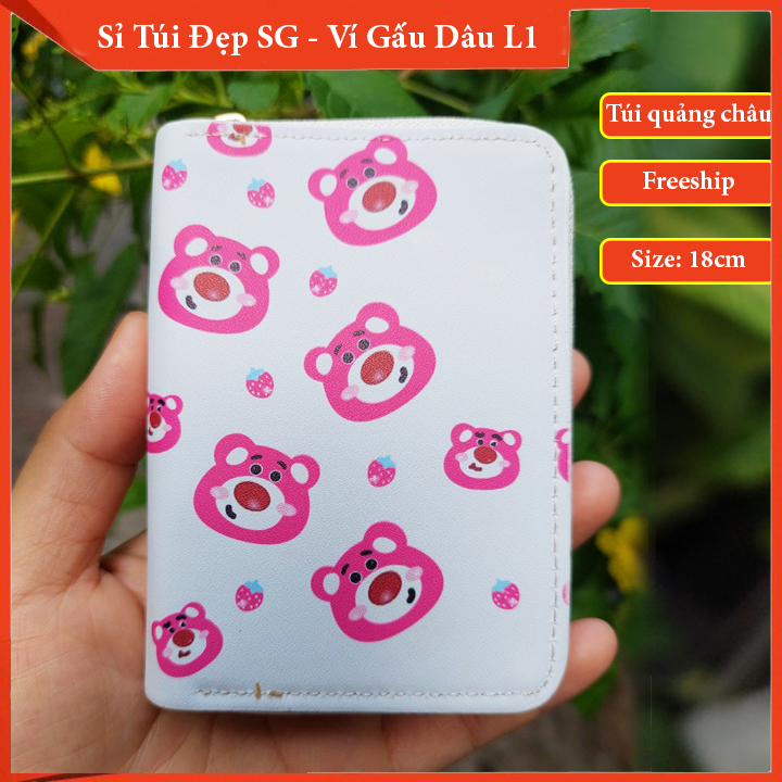 Ví Ngắn Mini Gấu Dâu Nữ Cầm Tay Có Khóa Kéo Họa Tiết Hoạt Hình Hello Kitty Dễ Thương TX1081