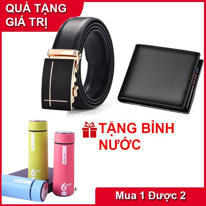 Combo Ví sep da nam Và Thắt lưng da nam khóa tự động CAO CẤP Tặng kèm bình nước 6UOP