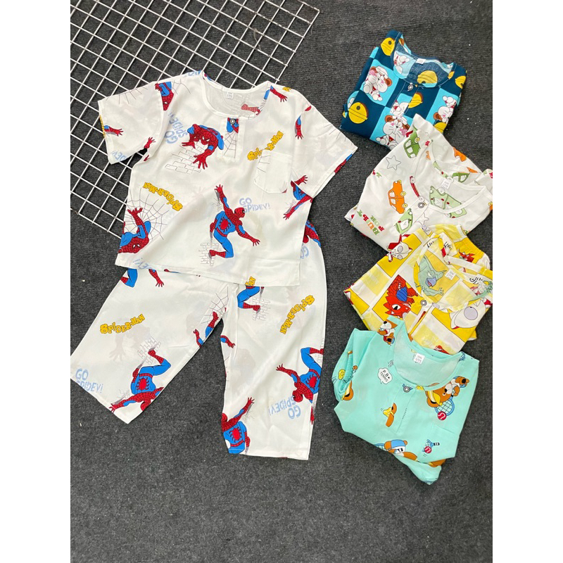 Bộ đồ lanh tay ngắn quần dài cho bé trai và bé gái size 10-21kg
