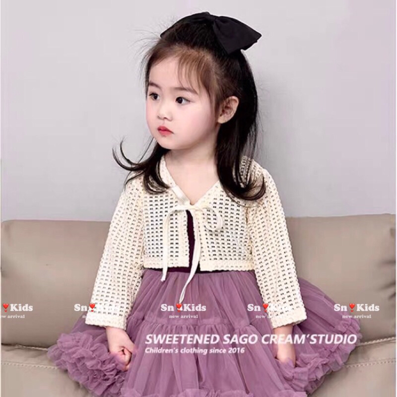 (8-30kg) set váy công chúa voan phồng phối khoác lưới, maxy cổ yếm kèm tuban thun gợn sóng mềm cho bé