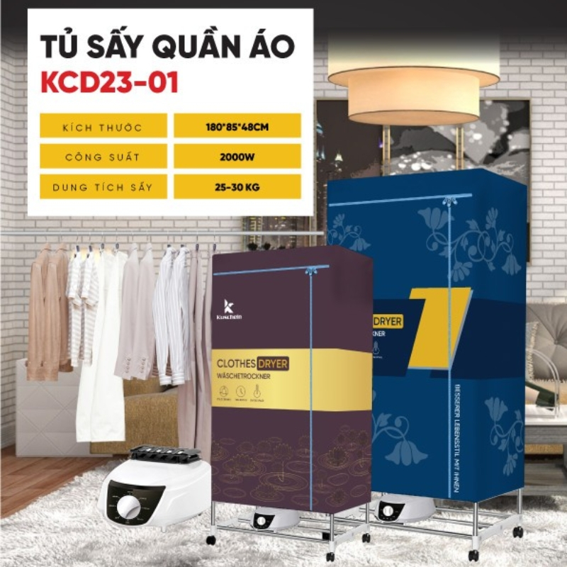 Tủ sấy Quần Áo Máy sấy Quần Áo KUSCHELN Tốc độ nhanh Khử mùi hiệu quả Lưu giữ Hương Thơm Công suất mạnh 2000W