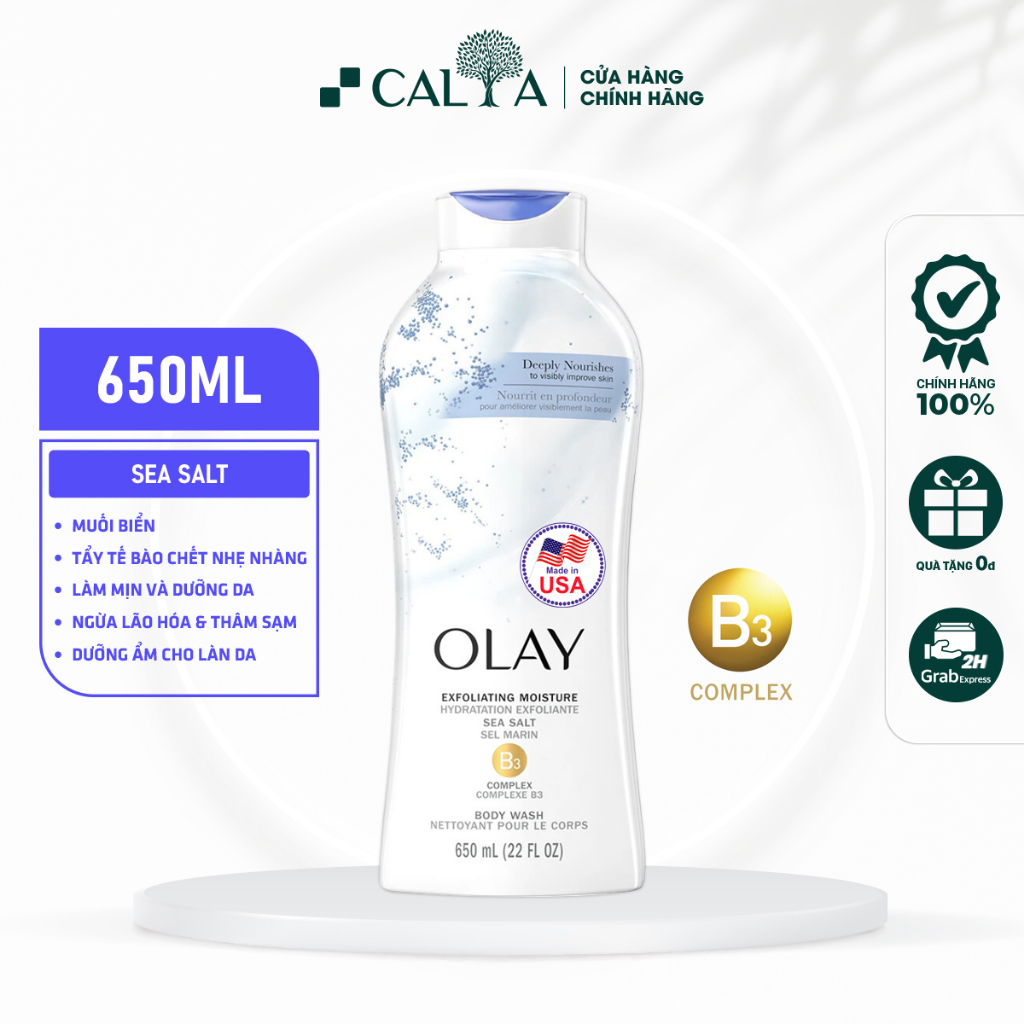 Sữa Tắm Olay Muối Biển Tẩy Tế Bào Chết, Làm Sáng Mịn Da - Olay Exfoliating Moisture Sea Salt Body Wash