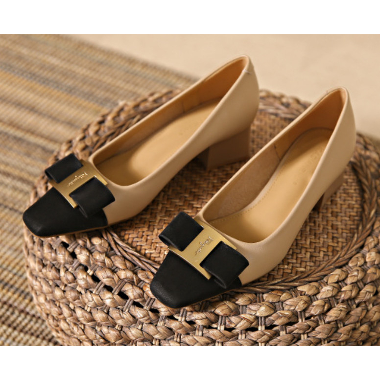 Giày Cao Gót Nữ Mũi Vuông , Giày Cao Gót Đế Vuông Cao 4P, Da Thật Mềm, Kiểu Dáng Trẻ Trung, Thoải Mái - DA868