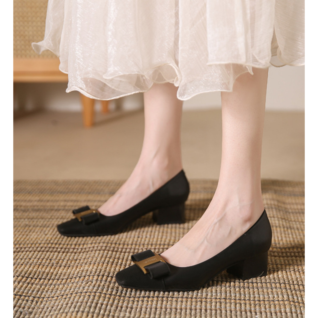 Giày Cao Gót Nữ Mũi Vuông , Giày Cao Gót Đế Vuông Cao 4P, Da Thật Mềm, Kiểu Dáng Trẻ Trung, Thoải Mái - DA868