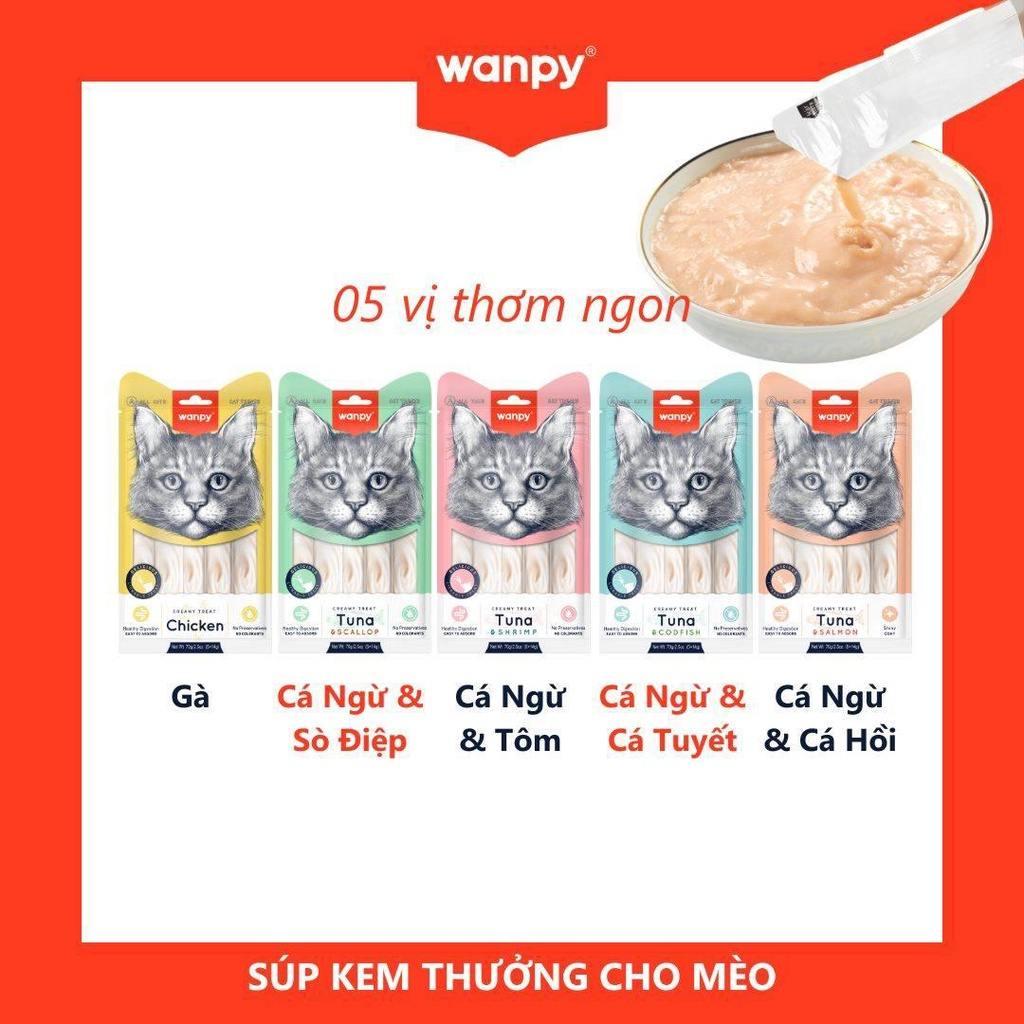 Súp Thưởng Wanpy Treat Cho Mèo Thơm Ngon Gói 70g