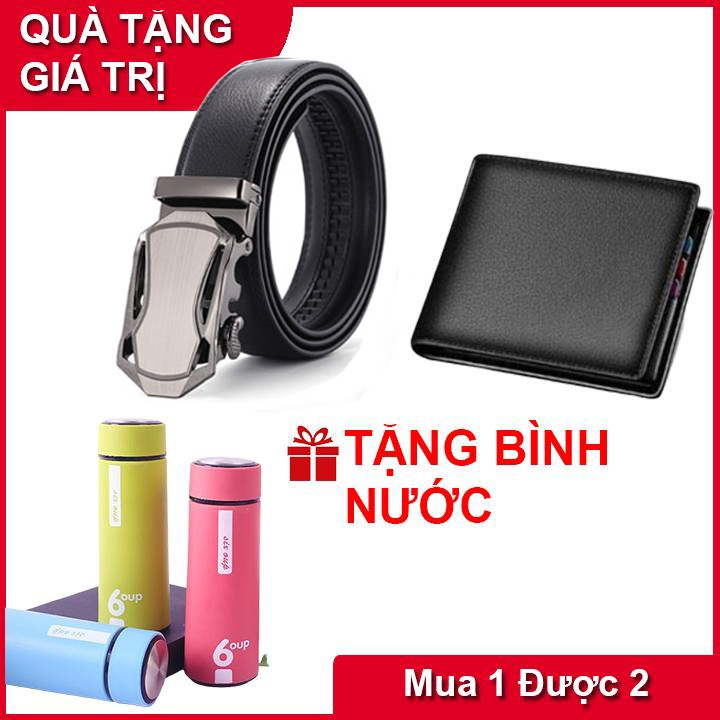 Bộ 3 Thắt lưng da nam khóa tự động CAO CẤP và Ví sep da nam - Tặng kèm bình nước 6UOP