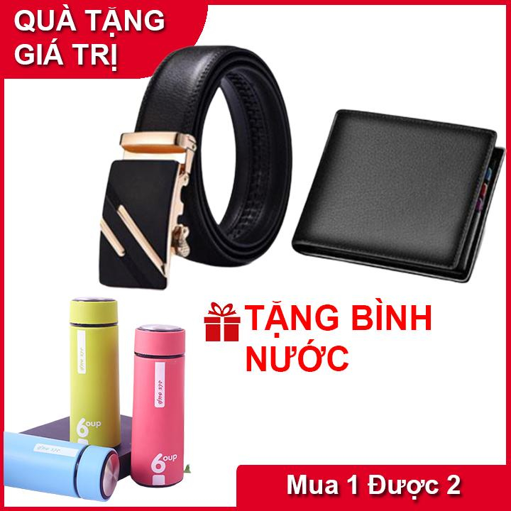 Bộ 3 Thắt lưng da nam khóa tự động CAO CẤP và Ví sep da nam - Tặng kèm bình nước 6UOP