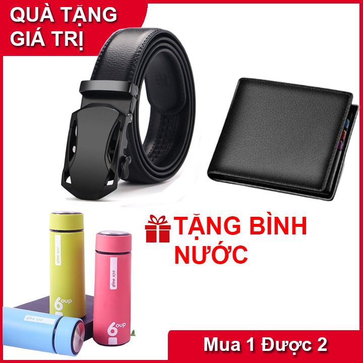 Bộ 3 Thắt lưng da nam khóa tự động CAO CẤP và Ví sep da nam - Tặng kèm bình nước 6UOP