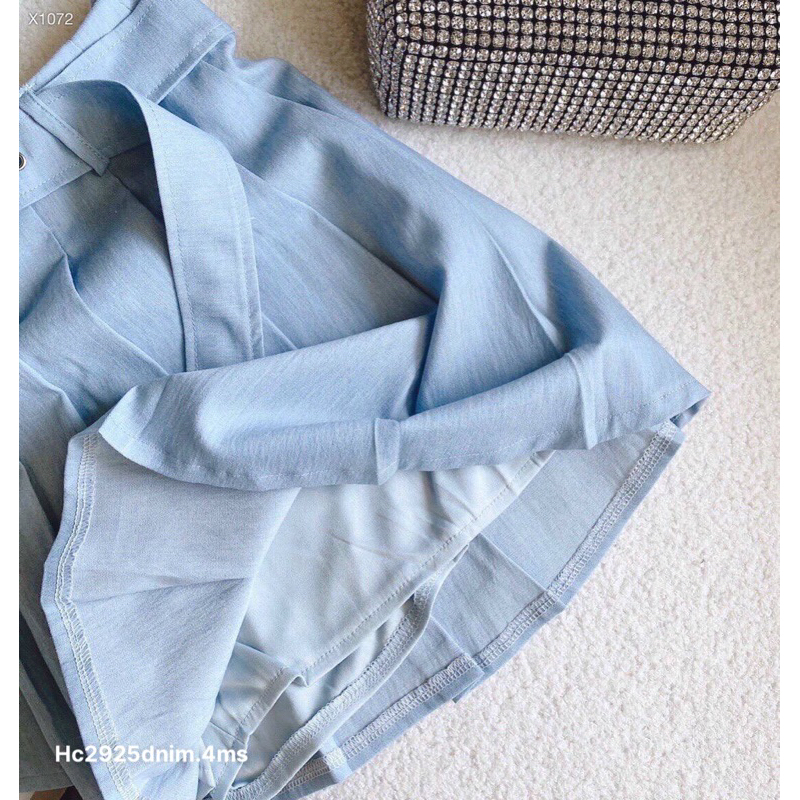 Hc15- sét denim : áo và chân váy xếp ly kèm nịt
