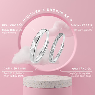  Nhẫn đôi bạc nam nữ Hicilver bạc 925 không gỉ nhẫn bạc triangle điều chỉnh được size NĐ013 