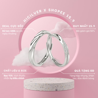 Nhẫn đôi bạc nam nữ Hicilver bạc 925, nhẫn bạc gợn sóng kích thước điều chỉnh mở đơn giản NĐ05