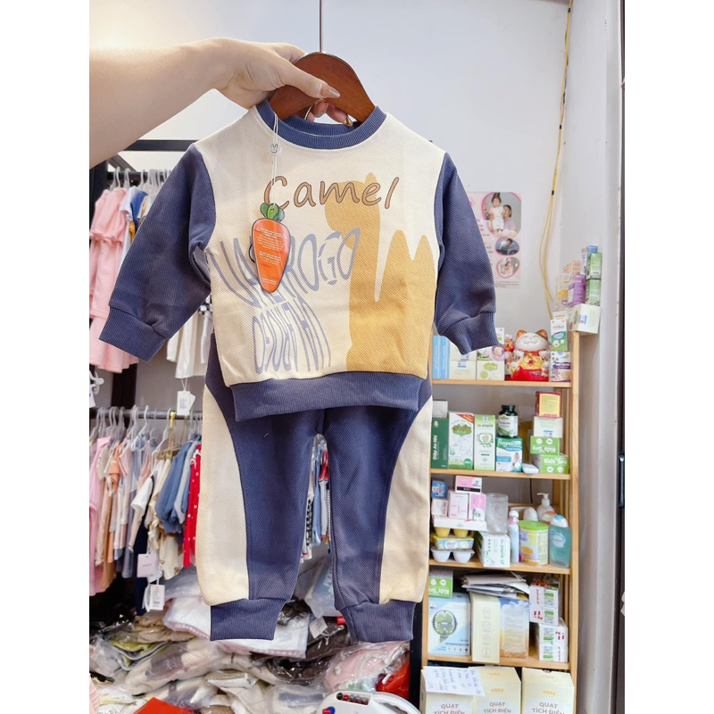 Bộ dài tay chất nỉ cotton cho bé trai, bé gái