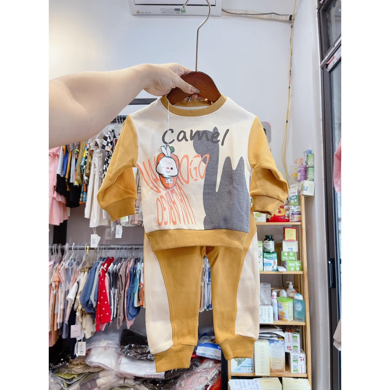 Bộ dài tay chất nỉ cotton cho bé trai, bé gái