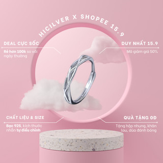 Nhẫn bạc nữ Hicilver bạc 925, nhẫn bạc trơn uốn lượn phong cách đơn giản, size nhẫn tự điều chỉnh N15