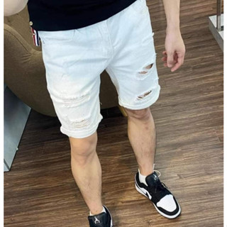 Quần short jean nam trắng đen rách mẫu mới thời trang vải dày dặn MS 305 0017
