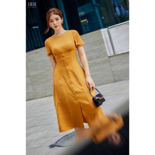 Đầm công sở nữ Her studio váy thiết kế cổ tròn dáng dài basic