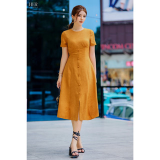 Đầm công sở nữ Her studio váy thiết kế cổ tròn dáng dài basic