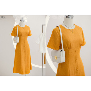 Đầm công sở nữ Her studio váy thiết kế cổ tròn dáng dài basic