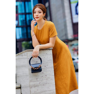 Đầm công sở nữ Her studio váy thiết kế cổ tròn dáng dài basic