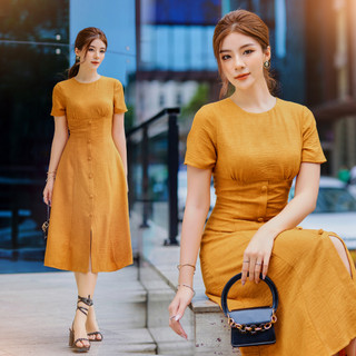 Đầm công sở nữ Her studio váy thiết kế cổ tròn dáng dài basic