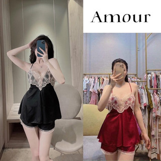 Set bộ ngủ 2 dây lụa phối viền ren mềm hàng Quảng Châu cao cấp (ảnh thật shop chụp) SP053