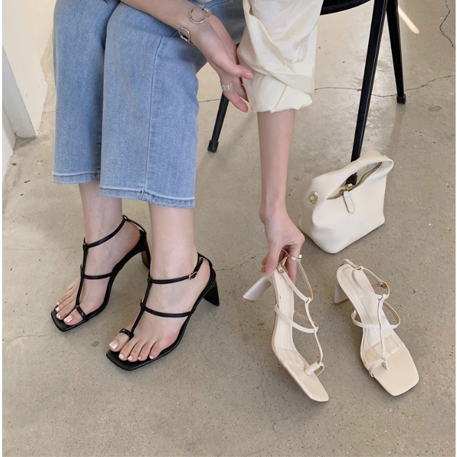 Giày sandals quai mỏng cao gót nhọn 8 phân cho nữ thời trang chất da trơn 2023