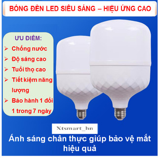 Bóng Đèn Led Siêu Sáng, Bóng Đèn Led Bulb Trụ Tròn Cao Cấp Siêu Tiết Kiệm Điện, Đui Xoáy E27