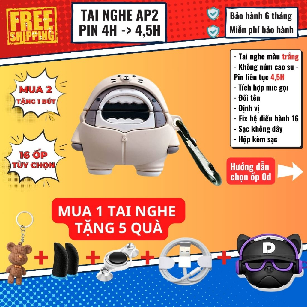 Tai Nghe AP2 Pin Trên 4h Chíp Jerry Nghe Nhạc Hay, Giải Trí Chơi Game Tích Hợp Mic Trên Tai Cảm Ứng Gõ Chuyển Nhạc
