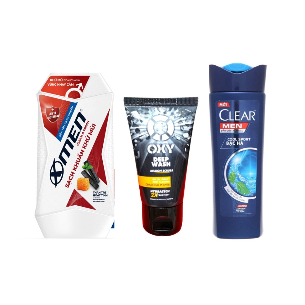 Set 3 Món: 1 Sữa tắm  Romano 60g + Dầu gội Clear 70g + Sữa rửa mặt 0xy 25g