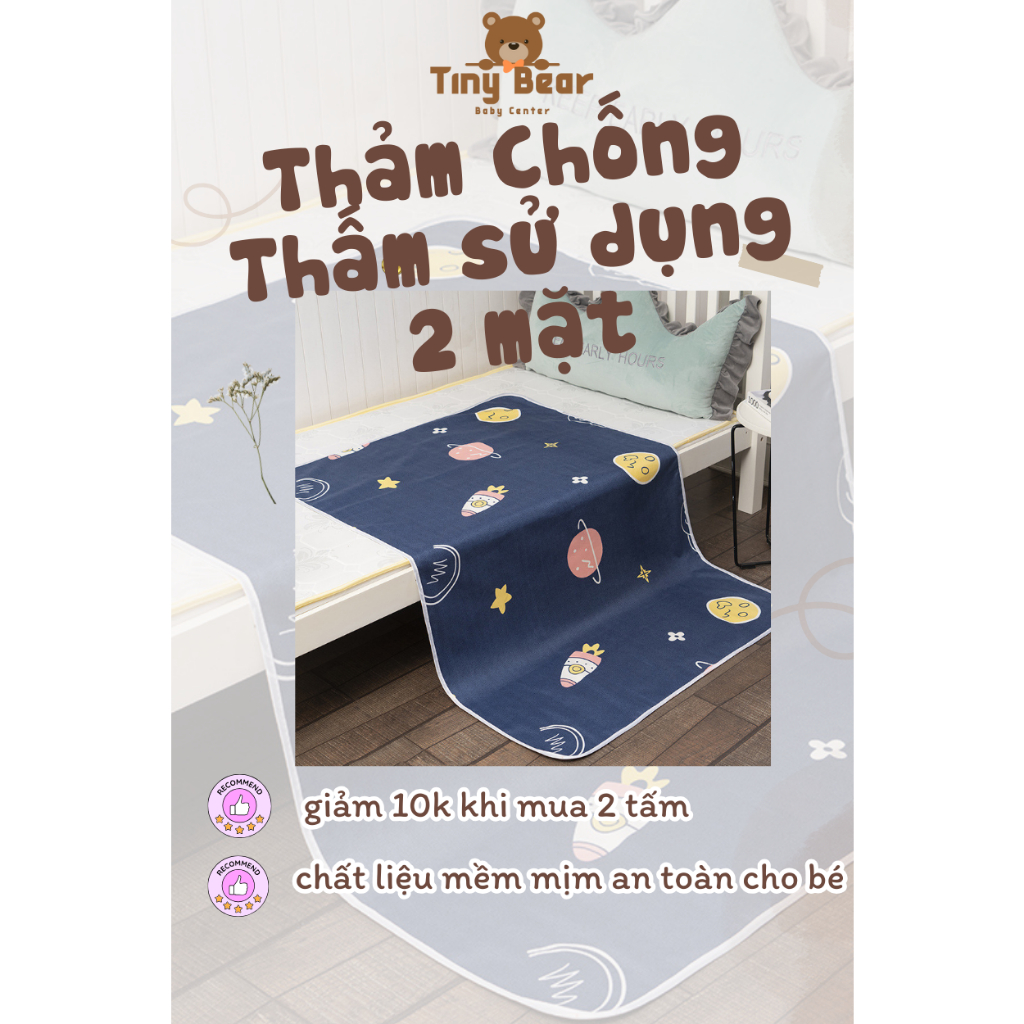 Thảm lót chống thấm 3 lớp thoáng khí sử dụng được 2 mặt cho trẻ nhỏ và người già size 70x90cm, 70x120cm & 100x150 cm