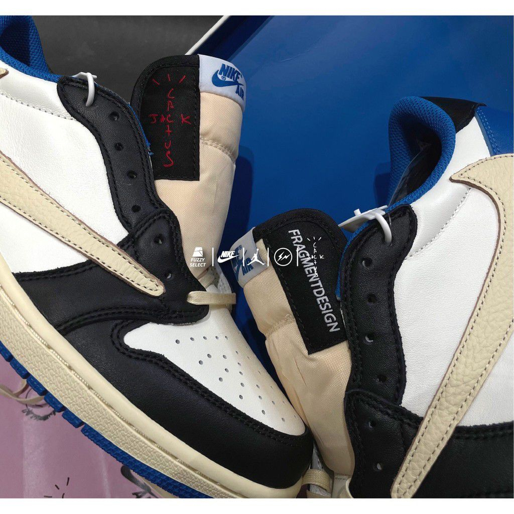 Giày Sneaker Jordan 1 Low x Travis Scott x Fragment Blue Royal Xanh Lam Box Nhựa.