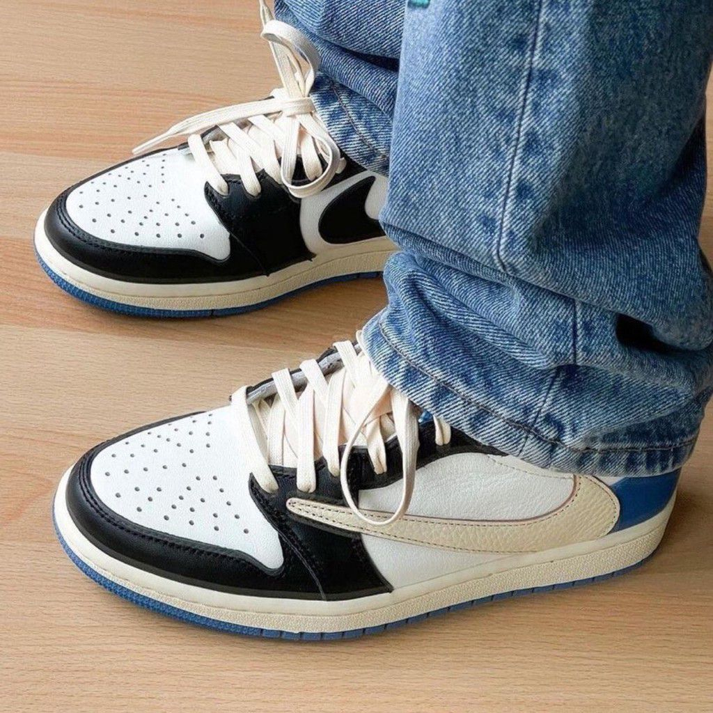 Giày Sneaker Jordan 1 Low x Travis Scott x Fragment Blue Royal Xanh Lam Box Nhựa.