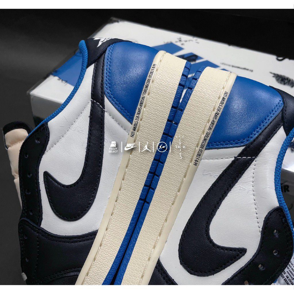 Giày Sneaker Jordan 1 Low x Travis Scott x Fragment Blue Royal Xanh Lam Box Nhựa.