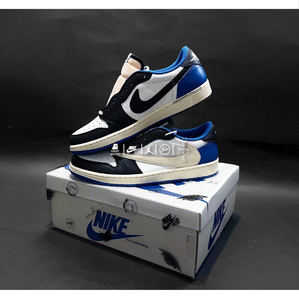 Giày Sneaker Jordan 1 Low x Travis Scott x Fragment Blue Royal Xanh Lam Box Nhựa.